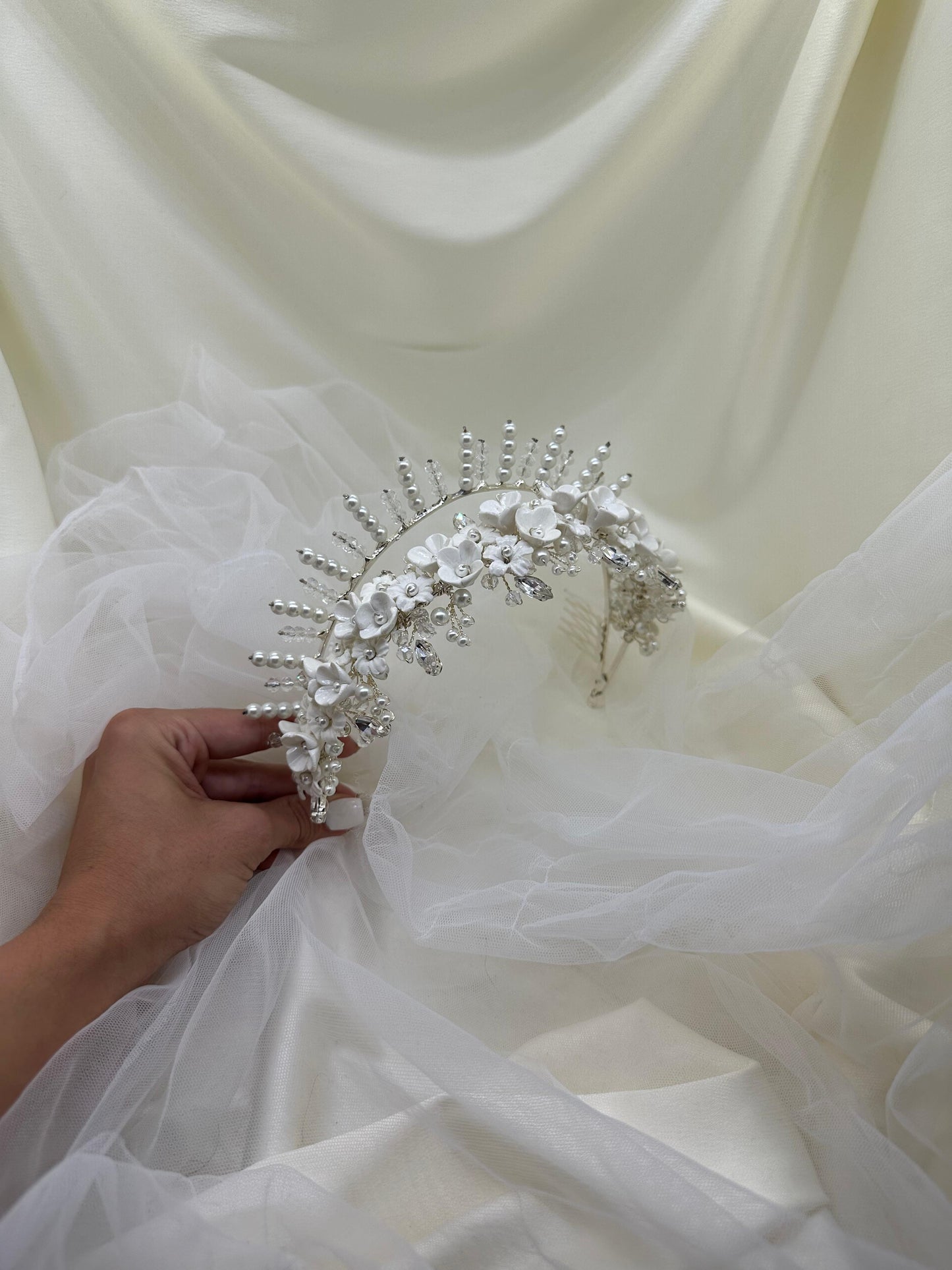 Double Floral Pearly Tiara