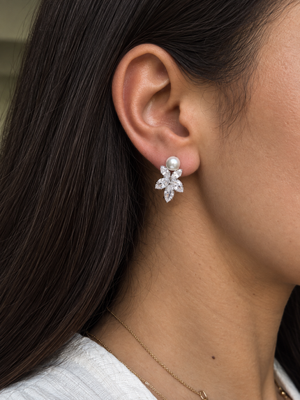 Pearl & Zircon Stud Earrings